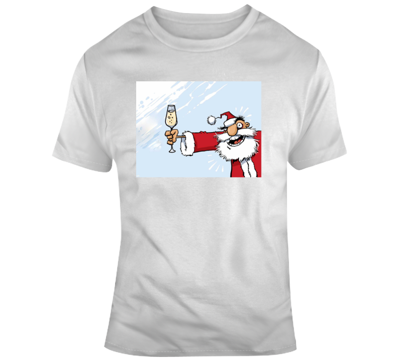 Funny Partying Drunk Santa With Wine Glass T Shirt