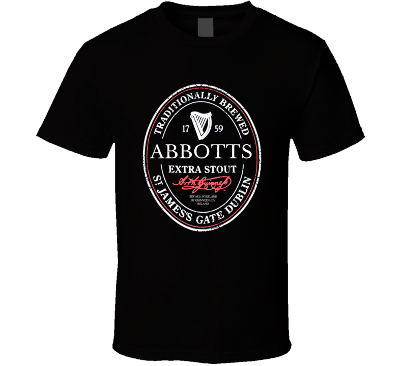 Abbotts Irish Beer Label St Patricks Day Guinness Parody Grunge T Shirt