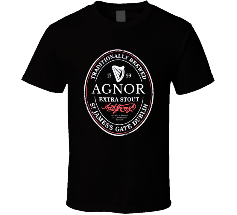 Agnor Irish Beer Label St Patricks Day Guinness Parody Grunge T Shirt