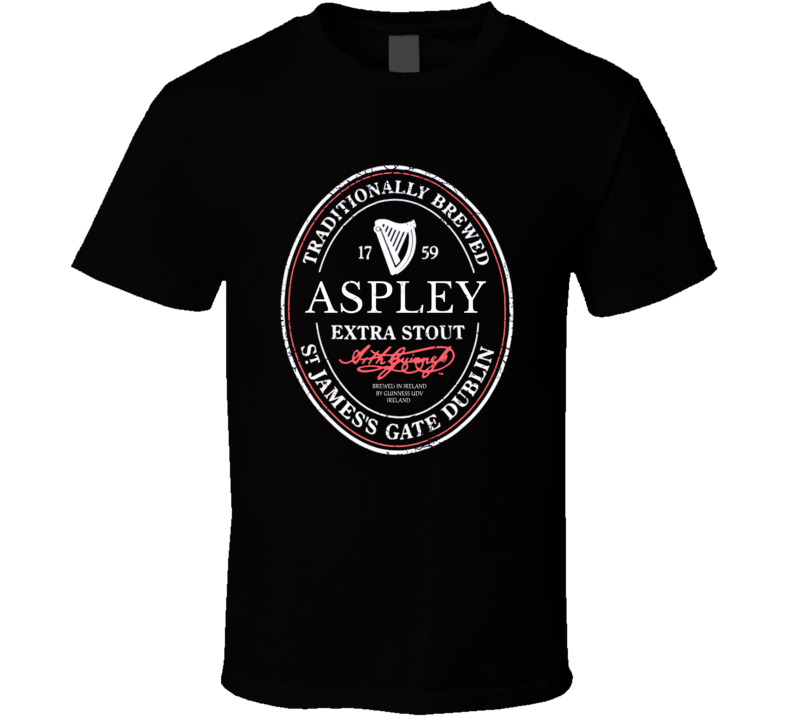 Aspley Irish Beer Label St Patricks Day Guinness Parody Grunge T Shirt