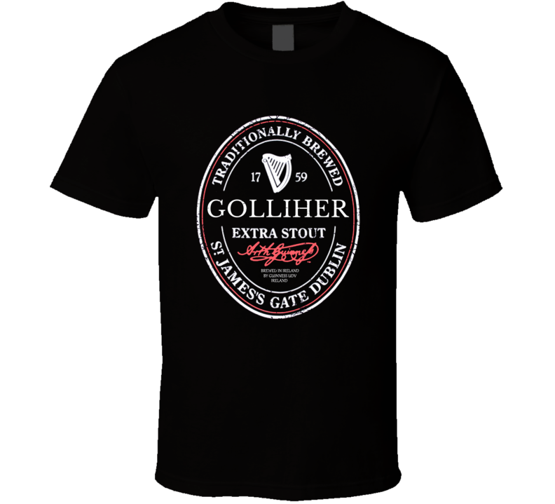 Golliher Irish Beer Label St Patricks Day Guinness Parody Grunge T Shi