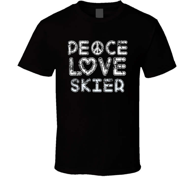 Peace Love Skier Cool Boat Lover Fun Worn Look Summer T Shirt