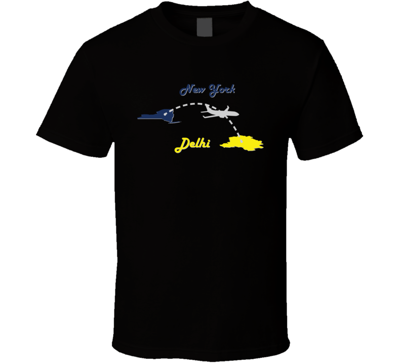 New York to Delhi Flight Map Flyer Traveler Fun Popular T Shirt