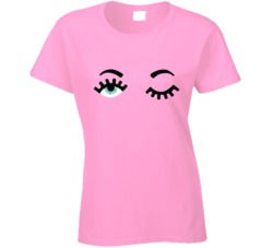 Womans Funny Wink Face Eyelashes Girly Girl Graphic Ladies T Shirt 38472301