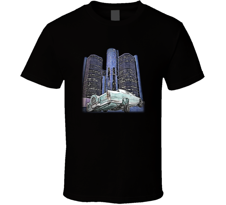 Cadillac and Ren Cen T Shirt Black Cadillac and Ren Cen T Shirt Black