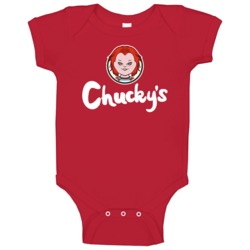 Chucky's Wendy's Parody Logo Horror Movie Fast Food Fan Mashup Baby Baby One Piece 37833933