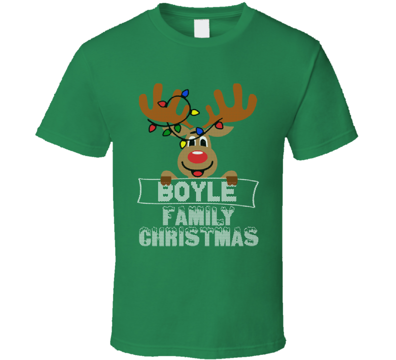 Boyle Family Christmas Reindeer Knitted Look Christmas T Shirt