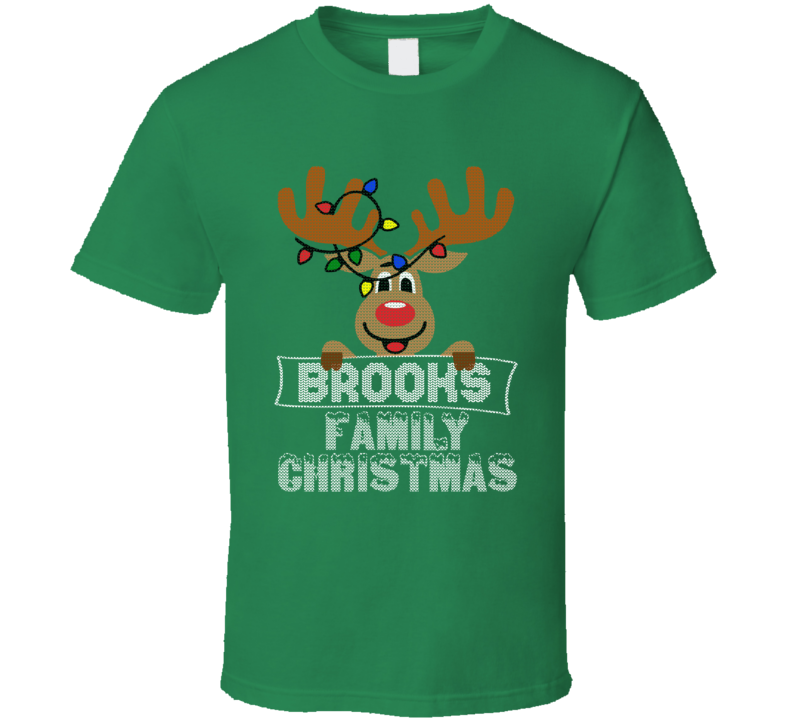 Brooks Family Christmas Reindeer Knitted Look Christmas T Shirt