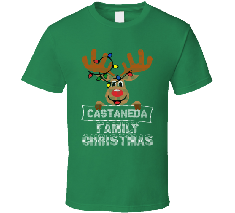 Castaneda Family Christmas Reindeer Knitted Look Christmas T Shirt
