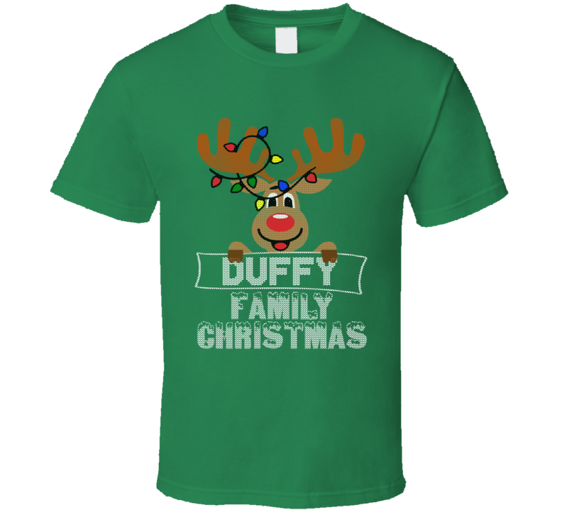 Duffy Family Christmas Reindeer Knitted Look Christmas T Shirt