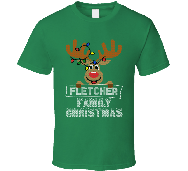 Fletcher Family Christmas Reindeer Knitted Look Christmas T Shirt
