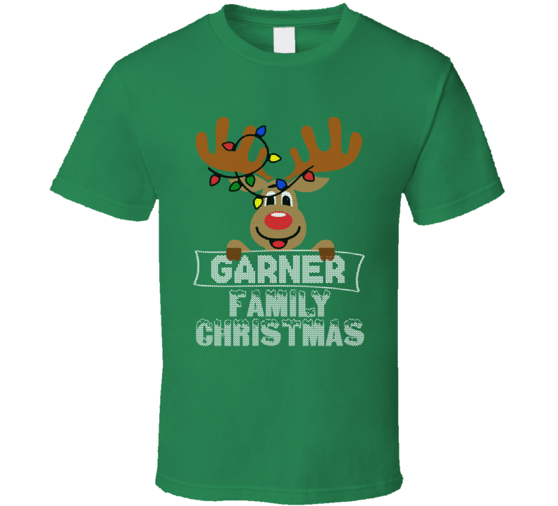 Garner Family Christmas Reindeer Knitted Look Christmas T Shirt