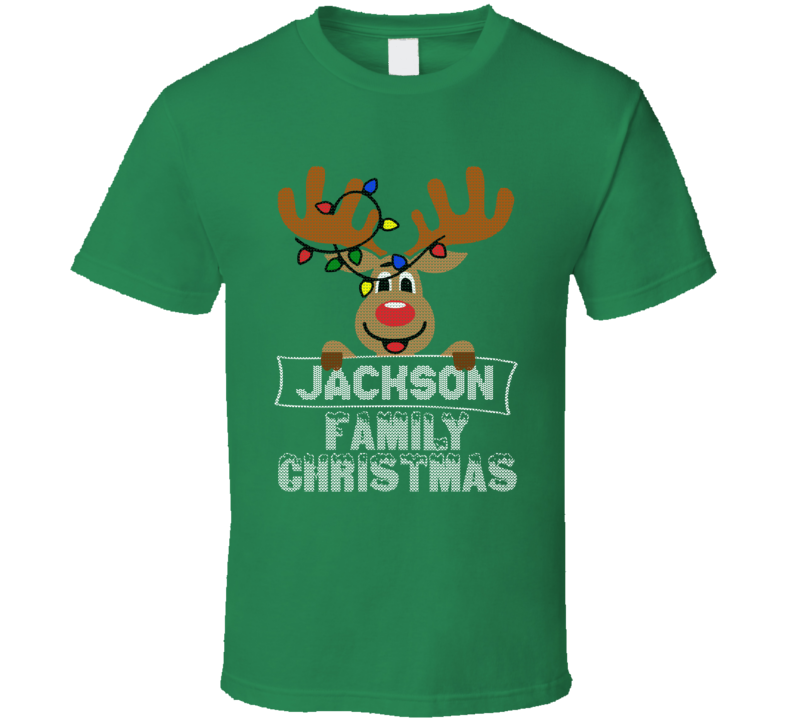 Jackson Family Christmas Reindeer Knitted Look Christmas T Shirt
