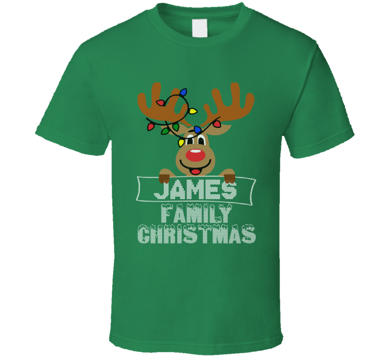 James Family Christmas Reindeer Knitted Look Christmas T Shirt