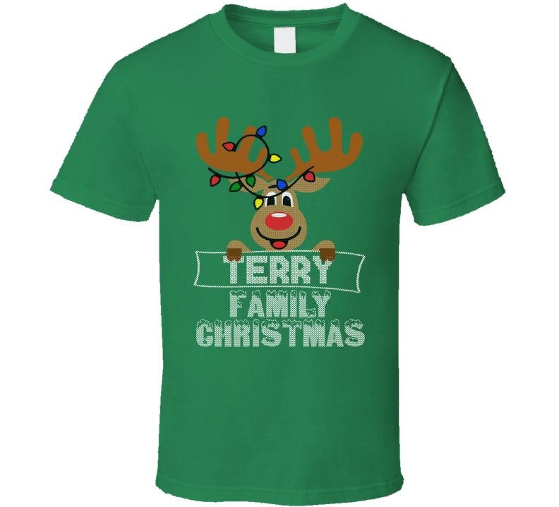Terry Family Christmas Reindeer Knitted Look Christmas T Shirt