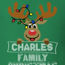 Charles Family Christmas Reindeer Knitted Look Christmas T Shirt 35073771
