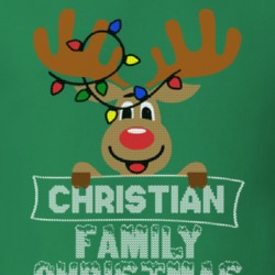Christian Family Christmas Reindeer Knitted Look Christmas T Shirt 35073783