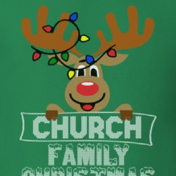 Church Family Christmas Reindeer Knitted Look Christmas T Shirt 35073786