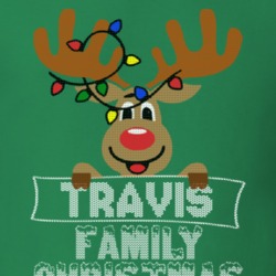 Travis Family Christmas Reindeer Knitted Look Christmas T Shirt 35074964