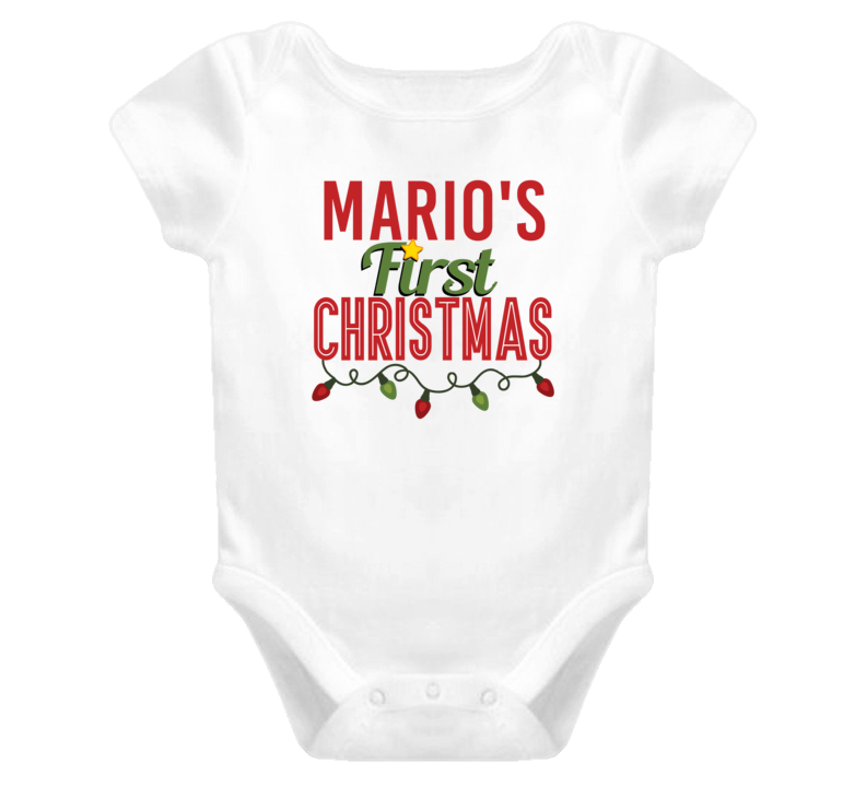 Mario First Christmas Cute Personalized Name Holiday Gift Baby One Piece