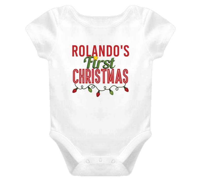 Rolando First Christmas Cute Personalized Name Holiday Gift Baby One Piece