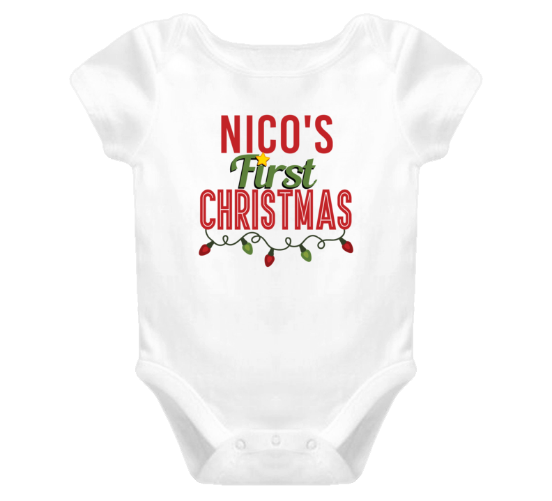 Nico First Christmas Cute Personalized Name Holiday Gift Baby One Piece