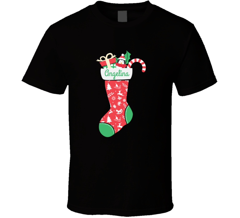 Angelina Personalized First Name Christmas Stocking Funny Holiday Gift T Shirt