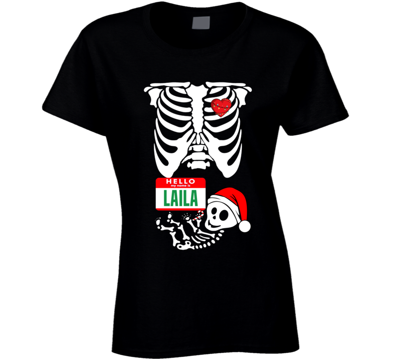 Baby Laila Custom Christmas Holiday Nametag X Ray Skeleton Maternity T
