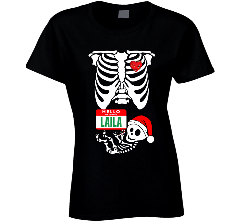 Baby Laila Custom Christmas Holiday Nametag X Ray Skeleton Maternity T Shirt