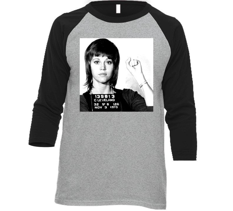 Jane Fonda Celebrity Mugshot Vintage Grunge Look Fan Raglan Vintage Raglan 3/4 Sleeve Shirt