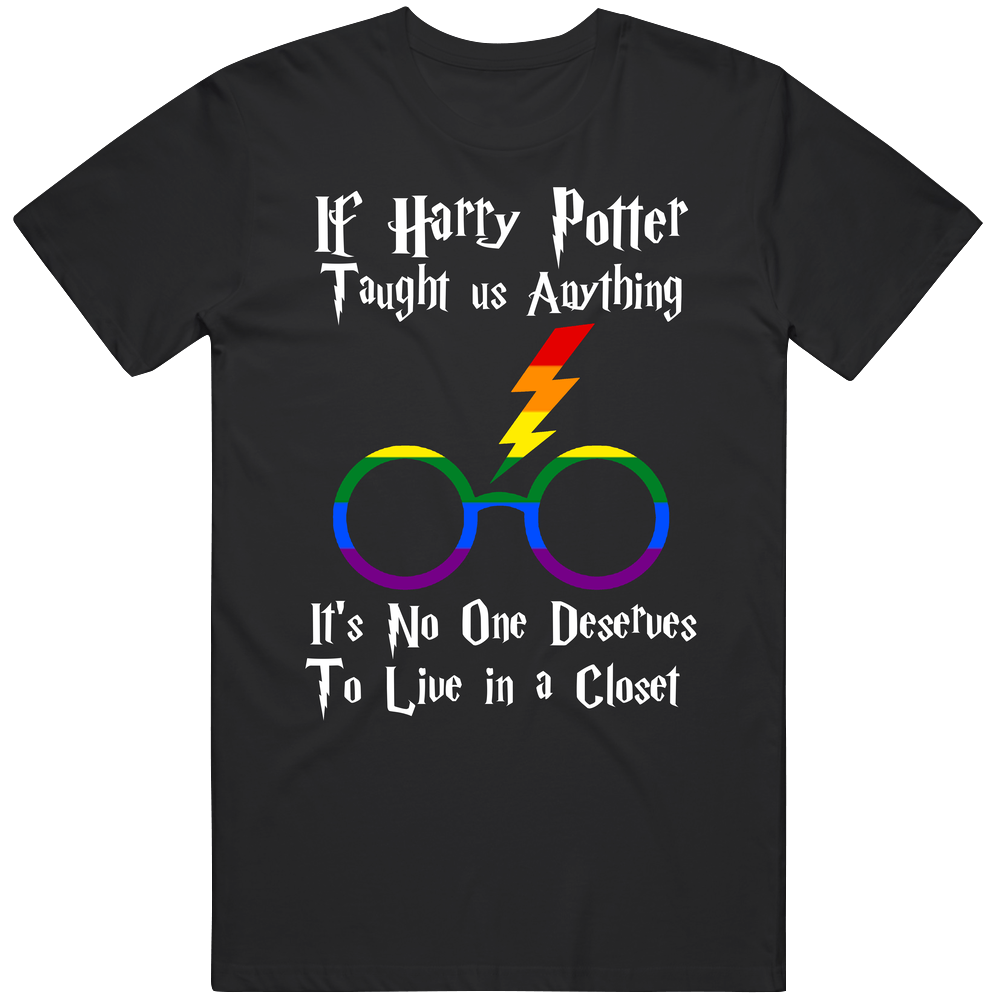 No One Should Live In A Closet Harry Potter Gay Glassess Lightning Pride Colors retro T Shirt No One Should Live In A Closet Harry Potter Gay Glassess Lightning Pride Colors retro T Shirt