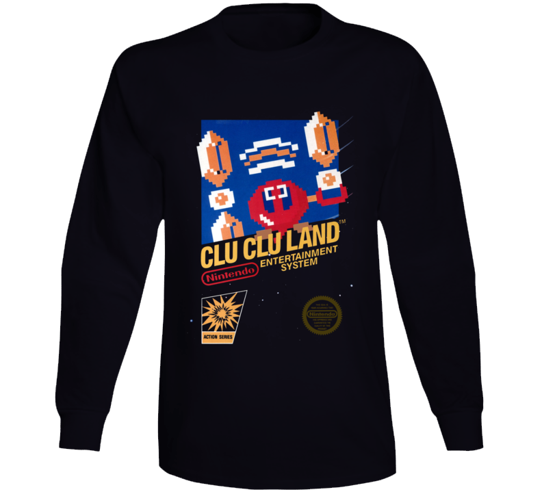 Clu Clu Land Nes Box Art Retro Video Game Long Sleeve T Shirt Clu Clu Land Nes Box Art Retro Video Game Long Sleeve T Shirt