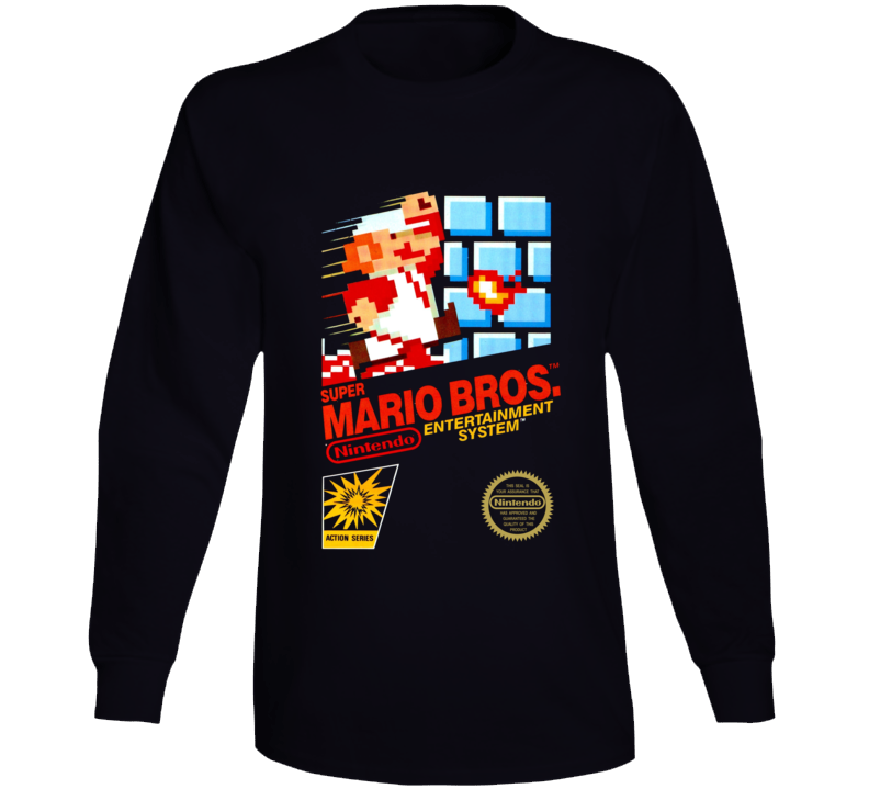 Super Mario Bros. Nes Box Art Retro Video Game Long Sleeve T Shirt Super Mario Bros. Nes Box Art Retro Video Game Long Sleeve T Shirt