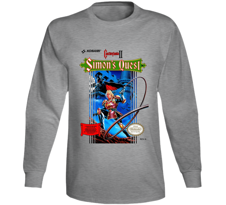Castlevania Simon' S Quest Nes Box Art Retro Video Game Grey Long Sleeve T Shirt Castlevania Simon' S Quest Nes Box Art Retro Video Game Grey Long Sleeve T Shirt