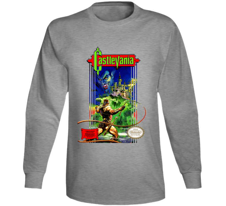 Castlevania Nes Box Art Retro Video Game Grey Long Sleeve T Shirt Castlevania Nes Box Art Retro Video Game Grey Long Sleeve T Shirt