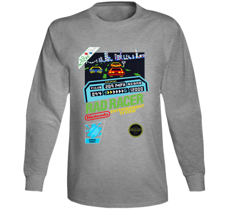 Rad Racer Nes Box Art Retro Video Game Grey Long Sleeve T Shirt Rad Racer Nes Box Art Retro Video Game Grey Long Sleeve T Shirt
