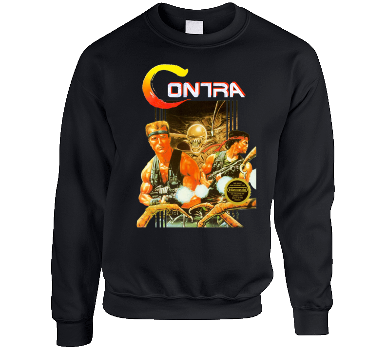 Contra Nes Classic Video Game Box Art Crewneck Sweatshirt T Shirt Contra Nes Classic Video Game Box Art Crewneck Sweatshirt T Shirt