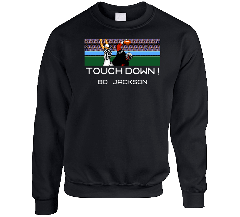 Tecmo Bowl Bo Jackson Touchdown Crewneck Sweatshirt T Shirt Tecmo Bowl Bo Jackson Touchdown Crewneck Sweatshirt T Shirt