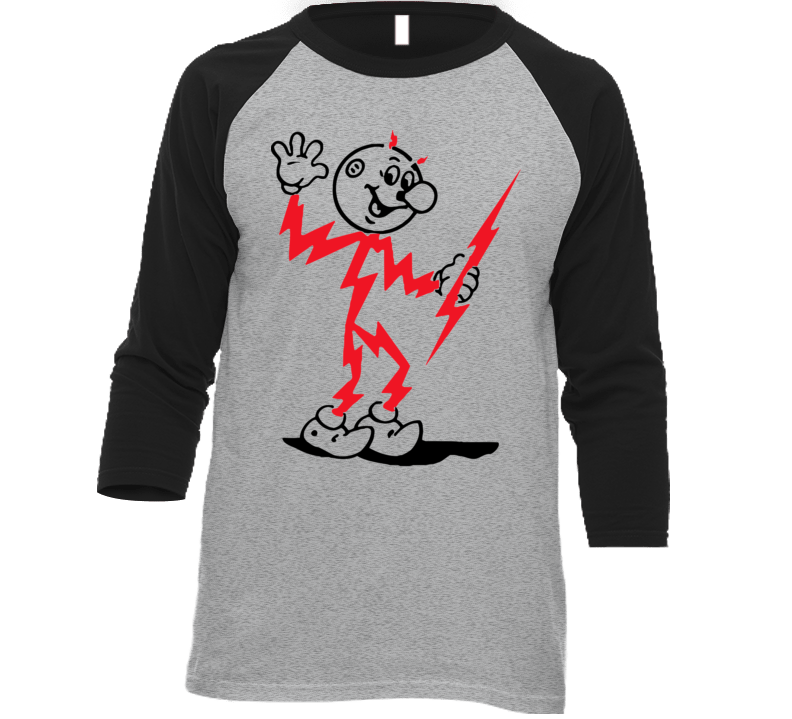 Reddy Kilowatt Energy Mascott Baseball Raglan T Shirt Reddy Kilowatt Energy Mascott Baseball Raglan T Shirt
