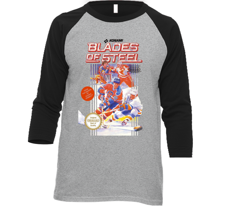 Blades Of Steel Nes Retro Hockey Video Game Baseball Raglan T Shirt Blades Of Steel Nes Retro Hockey Video Game Baseball Raglan T Shirt