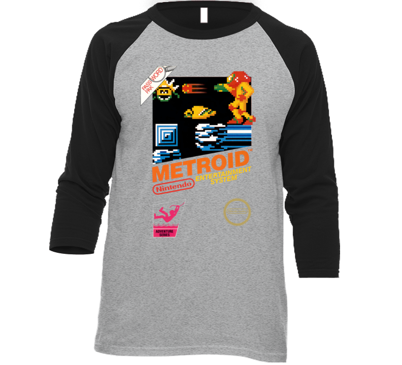 Metroid Nes Retro Nes Box Art Baseball Raglan T Shirt Metroid Nes Retro Nes Box Art Baseball Raglan T Shirt