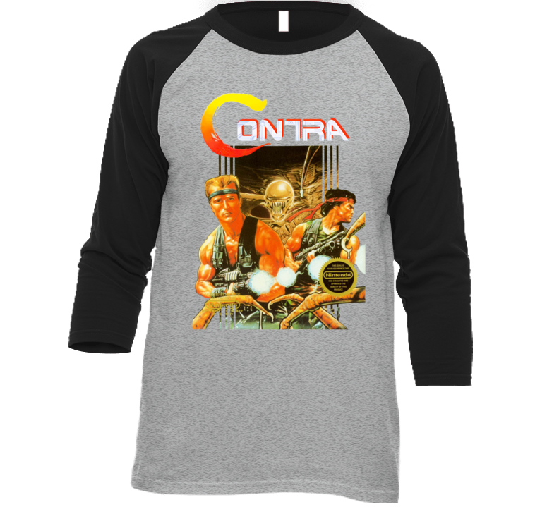 Contra Box Art Nes Retro Baseball Raglan T Shirt Contra Box Art Nes Retro Baseball Raglan T Shirt