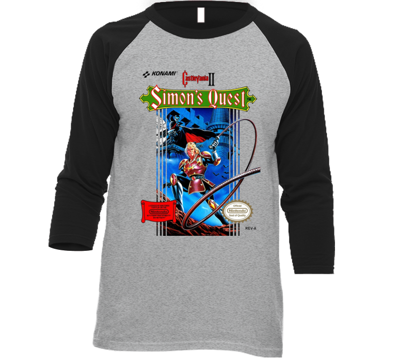 Castlevania 2 Simon's Quest Retro Baseball Raglan T Shirt Castlevania 2 Simon's Quest Retro Baseball Raglan T Shirt