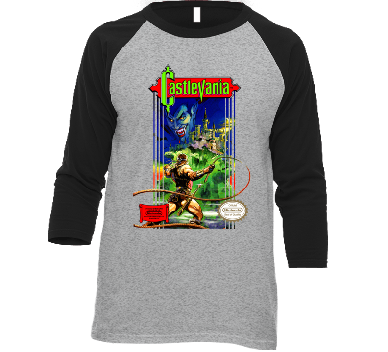 Castlevania Retro Nes Box Art Baseball Raglan T Shirt Castlevania Retro Nes Box Art Baseball Raglan T Shirt