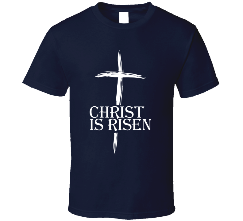 Mens T-Shirt Christ Is Risen Christian Blue
