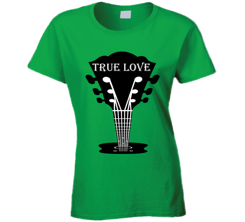 Womens T-shirt Acoustic Guitar True Love Music Green