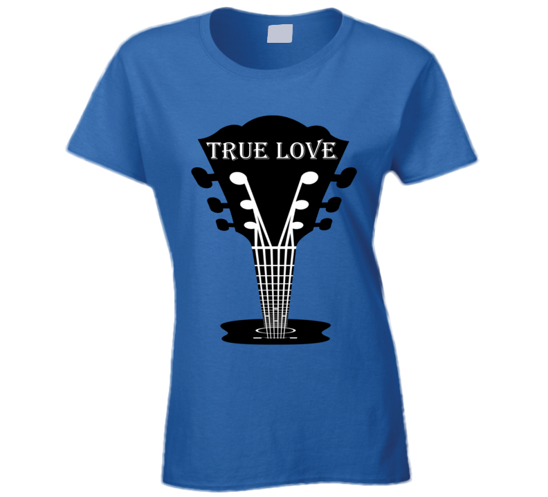 Womens T-shirt Acoustic Guitar True Love Music Blue