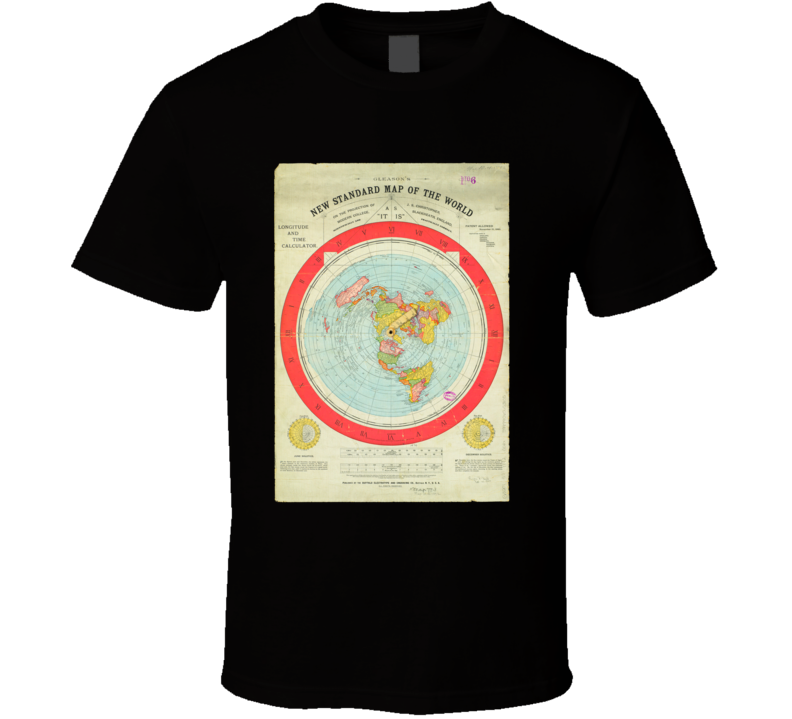 Men's T-Shirt Flat Earth Map of The World Gleason's 1892