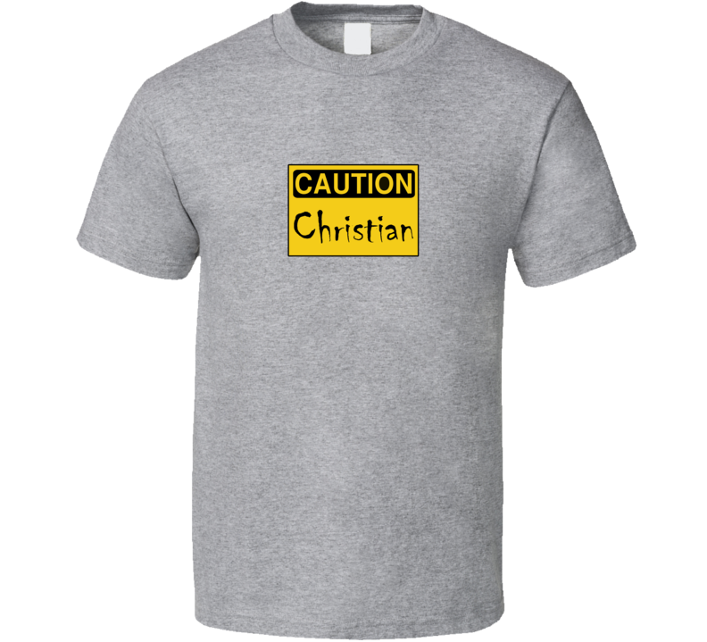 Mens T-shirt Caution Christian Grey Jesus Saves Clothing Gray