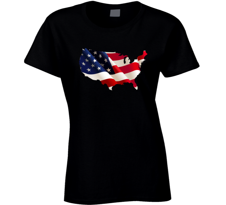 Womens T-shirt United States Flag Make America Great Again US Clothing Black